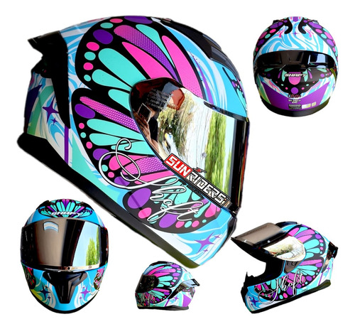 Casco Moto Mujer Shaft Better Turquesa Rosa Ece 22 06