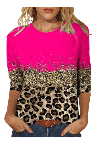 Camiseta Holgada Con Estampado De Leopardo Para Mujer, Camis