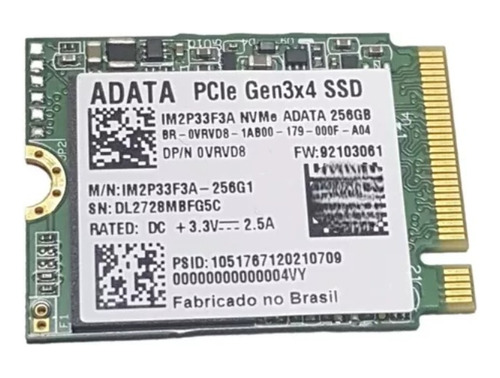 Ssd M.2 2230 256gb Dell / Adata Im2p33f3a Nvme Notebook Cor Verde