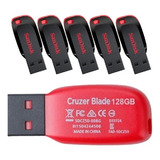 5un Pendrive Sandisk Cruzer Blade 128gb 2.0 Preto E Vermelho