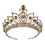 Corona Tiara Reina Princesa Ambar Dorada Novia Xv Metal 