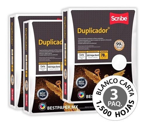 Papel Duplicador Blanco Carta - 3 Paquetes Con 1,500 Hojas