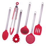 Jogo Colheres De Cozinha Silicone Utensílios Flexível Inox