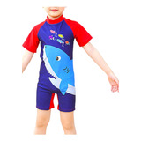 Traje De Baño Talla Eexg Para Niño, Diseño Tiburón Con Peces