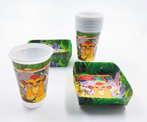 Kit 12 Vasos 12 Platos Decorativos Rey Guardia Leon