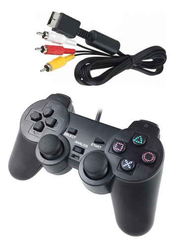 Controle Manete E Cabo Av Rca Para Ps2 Playstation 2 Ps1 