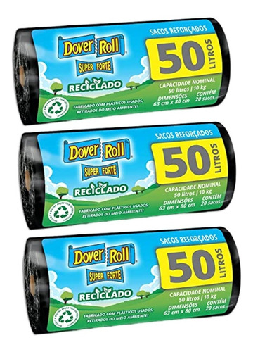 Sacos Para Lixo Dover Roll Super Forte 50l 20un Recic. Com 3