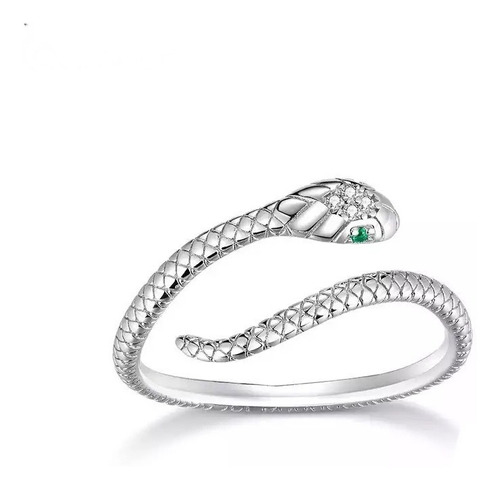 Anillo Ajustable Diseño De Serpiente En Plata Para Mujer