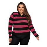 Sueter Feminino Trico Blusa Frio Gola V Lã Plus Size Ate 50 