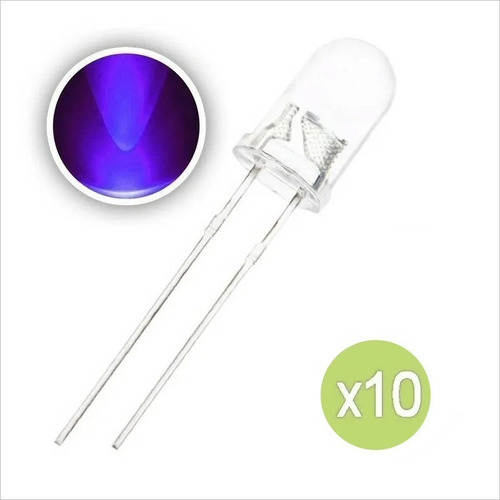 Pack 10 Led Ultra Violeta 5mm, 390nm, Luz Negra 395nm