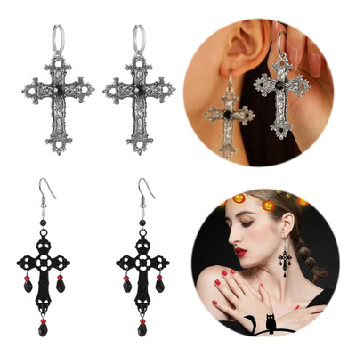 2 Pares Aretes Colgantes De Cruz Gótica Vintage