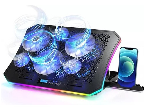 Suporte Notebook Gamer Rgb Ergonomico 6 Fans Coller Celular