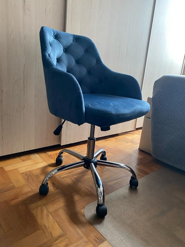 Cadeira De Escritório Ajustável Azul Com Rodinhas