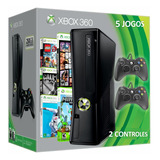 Console Xbox 360 Microsoft Original + 2 Controles + 5 Jogos Minecraft - Futebol Fifa - Gta V