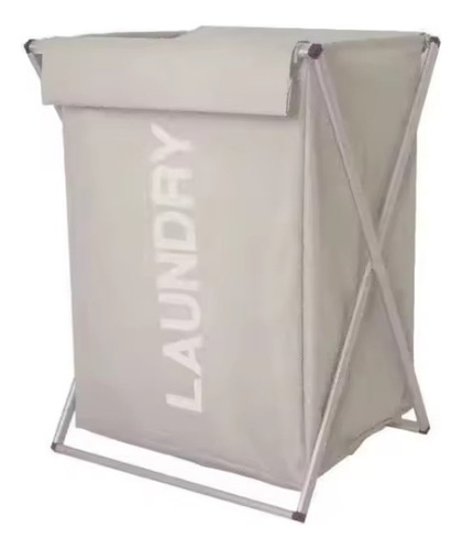 Cesto Canasto Simple Laundry Ropa Sucia Tela Y Aluminio Color Crema/beige