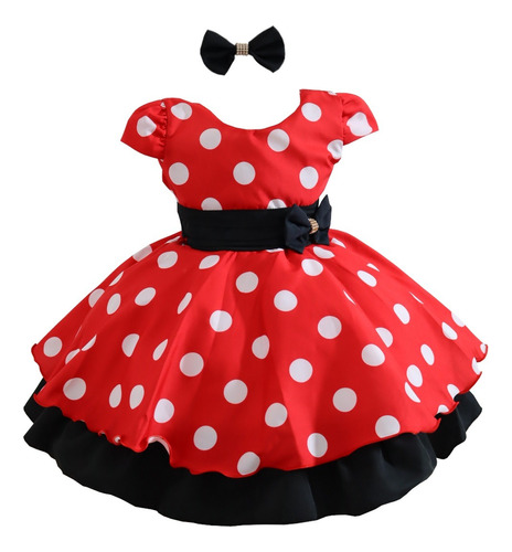 Vestido Minnie Vermelha Fantasia Festa Menina 1 Ao 4 Anos 