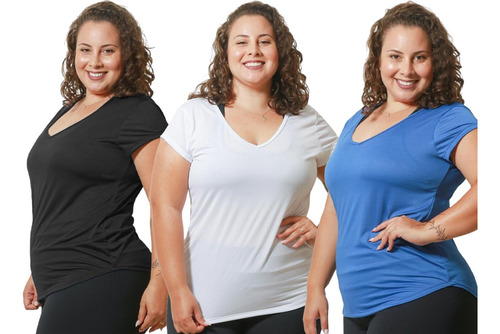 Kit 3 Camiseta Gola V Confortável Academia Plus Size Fitness