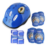 Kit Capacete Infantil Joelheira Cotoveleira Munhequeira Azul