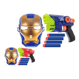 Pistola  Lança Dardos Com Máscara Infantil Homem De Ferro 