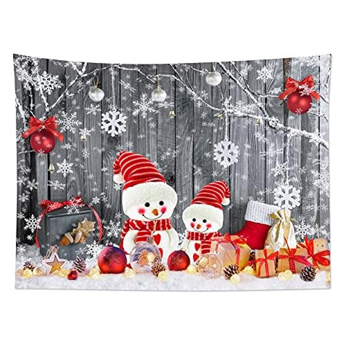 Tapiz De Pared De Navidad Bolas Rojas Y Muñeco De Niev...