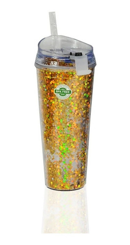 Vaso Glitter Botella Termo Acrilico Antiderrame Popote Fit