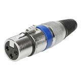 Plug Conector Cannon Xlr Fêmea Azul Corpo Metálico Jccn0003