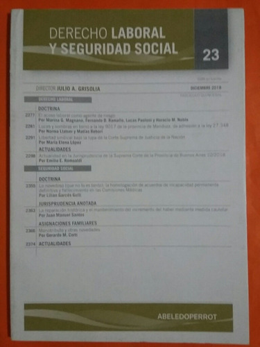 Derecho Laboral Y Seguridad Social. No. 23. Diciembre 2018.