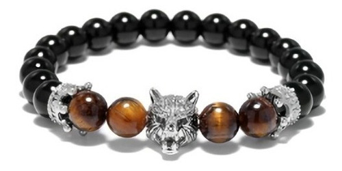 Pulsera Manilla Piedras Ojos De Tigre Lobo Vikingo Hombre