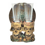 Porta Tequilero Doble Cráneo Y Calendario Azteca 18cm Dorado