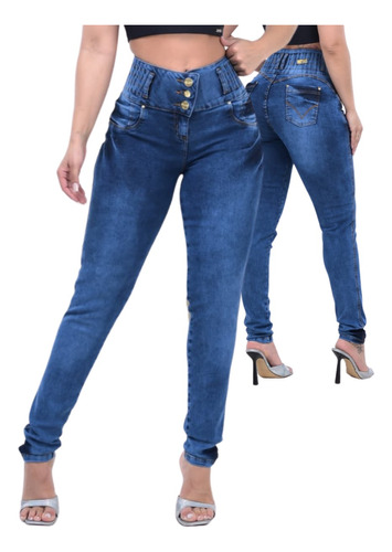 Calça Jeans Feminina Cintura Alta Lycra Modeladora Bumbum 