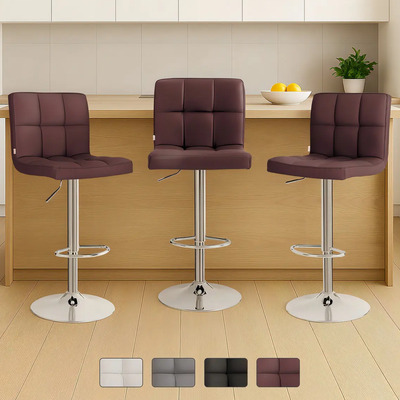 Set 3 Bancos Altos Cocina Barra Silla Desayunador Blick Acabado de la estructura Cromado Color Marrón oscuro | Envío gratis