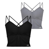 Tops Ao Deportivos Kit Licra Mujer Cruzado Correr Yoga 2 Pzs