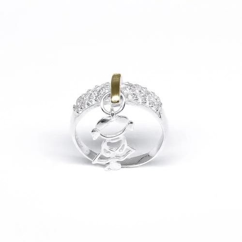 Anel Prata 925 Com Pingente De Menina E Aplique De Ouro