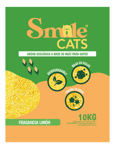 Smile Cats 10kg Limón - Arena Ecológica Para Gatos