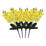 Kit 4 Flores Artificiais Haste De Mini Orquídeas Com Folhas