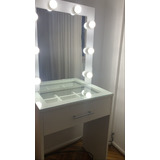 Tocador Hollywood, Espejo Make Up + Luces Led, Mesa 80 Cm. 