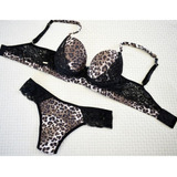 Conjunto Lingerie Animal Print Com Bojo