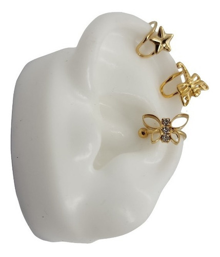 Aritos Aros Earcuff Bidu A Presion Mujer Enchapado Oro 18kt