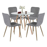 Comedor 4 Sillas Gris Oscuro, Incluye 1 Mesa Comedor Redonda Transparente Y 4 Sillas Comedor Coloyr Gris Oscuro Homemake Furniture