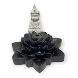 Incensário Cascata Flor De Lotus Buda Tibetano 7 Cm Resina