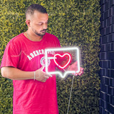 Painel Neon Led Like Curtir Instagram Branco E  Rosa 30 Cm