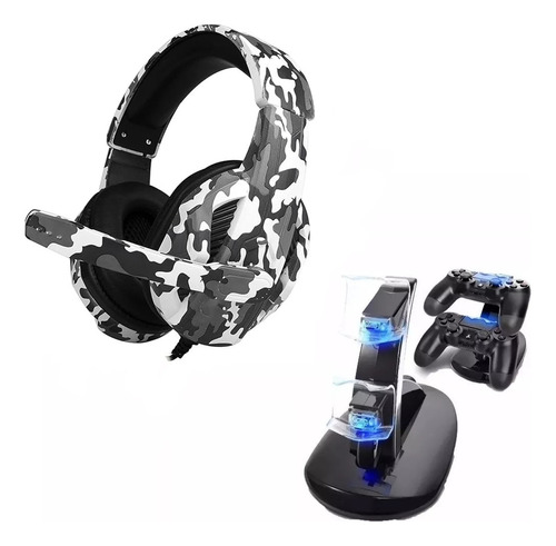 Cargador Doble Control Ps4 Mas Audifono Gamer Con Microfono