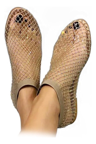 Glitter Gemstone Mesh Flats Hollowed Out Stretch Comfort