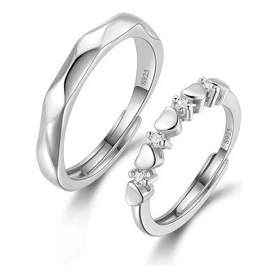 2 Anillos De Pareja Plata 925 Compromiso Promesa Ajustable | Meses sin interés