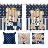 Kit Cortina Infantil 3 Capas De Almofadas Ursinho Principe