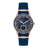 Reloj Guess En Tono Oro Rosa + Icónica Silicona Azul U1157l3