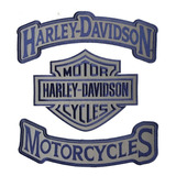 Parche Bordado Reflectivo Harley Davidson Azul Oscuro Motorc