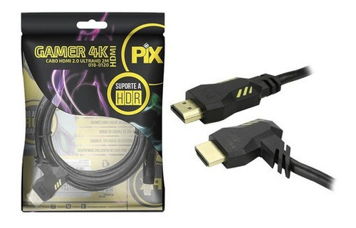 Cabo Hdmi Gamer Profissional 2.0 4k Hdr Plug 90 Graus 2 Mts