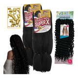 Kit 2 Jumbo + 1 Cacho Orgânico Barbara Box Braids + Anéis