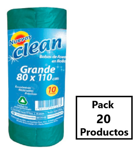 Bolsa Aseo Clean 80x110 Cm 10 Un (pack 20 Productos)